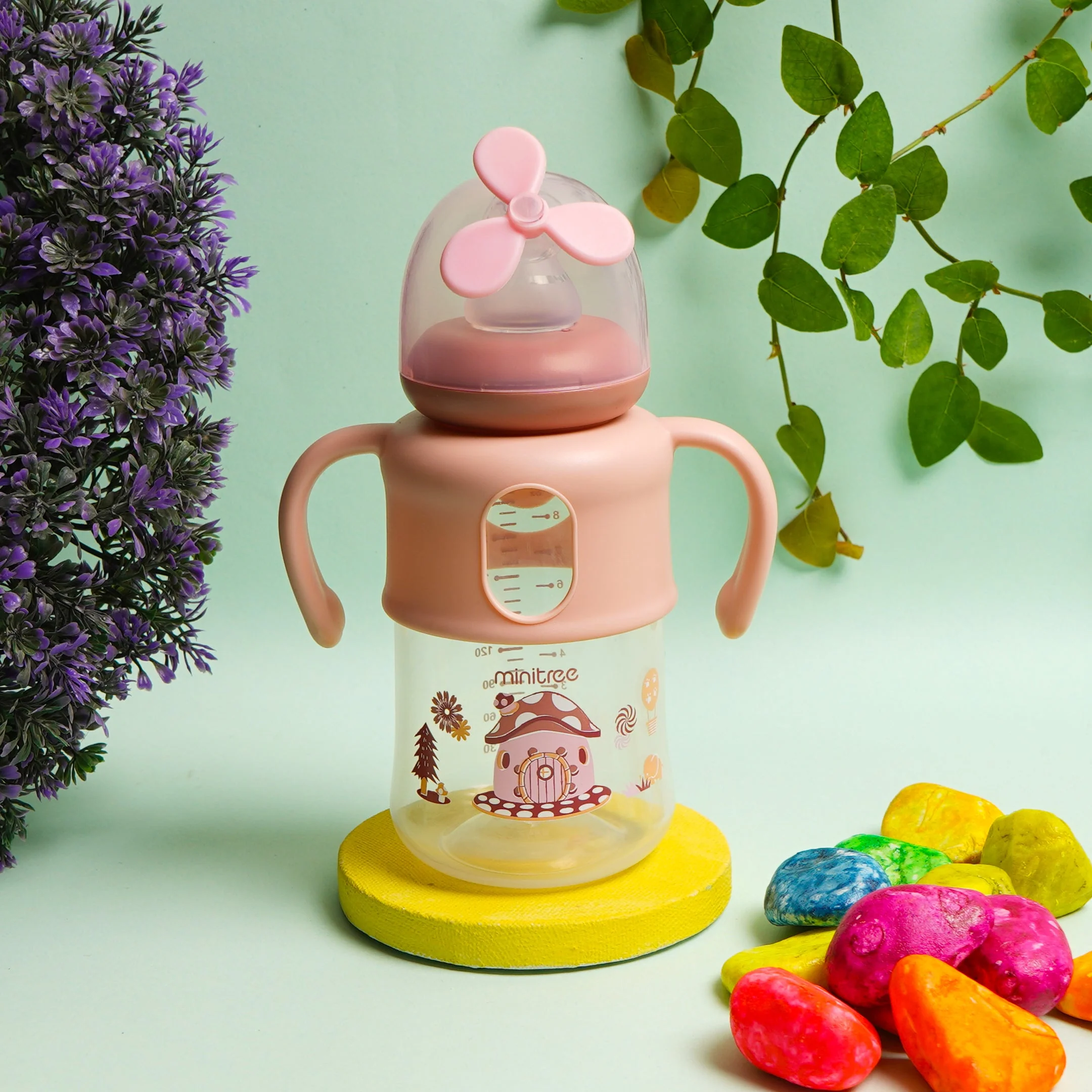 Baby Feeding Bottle Mushroom House Peach 270Ml Mt - Sunshine