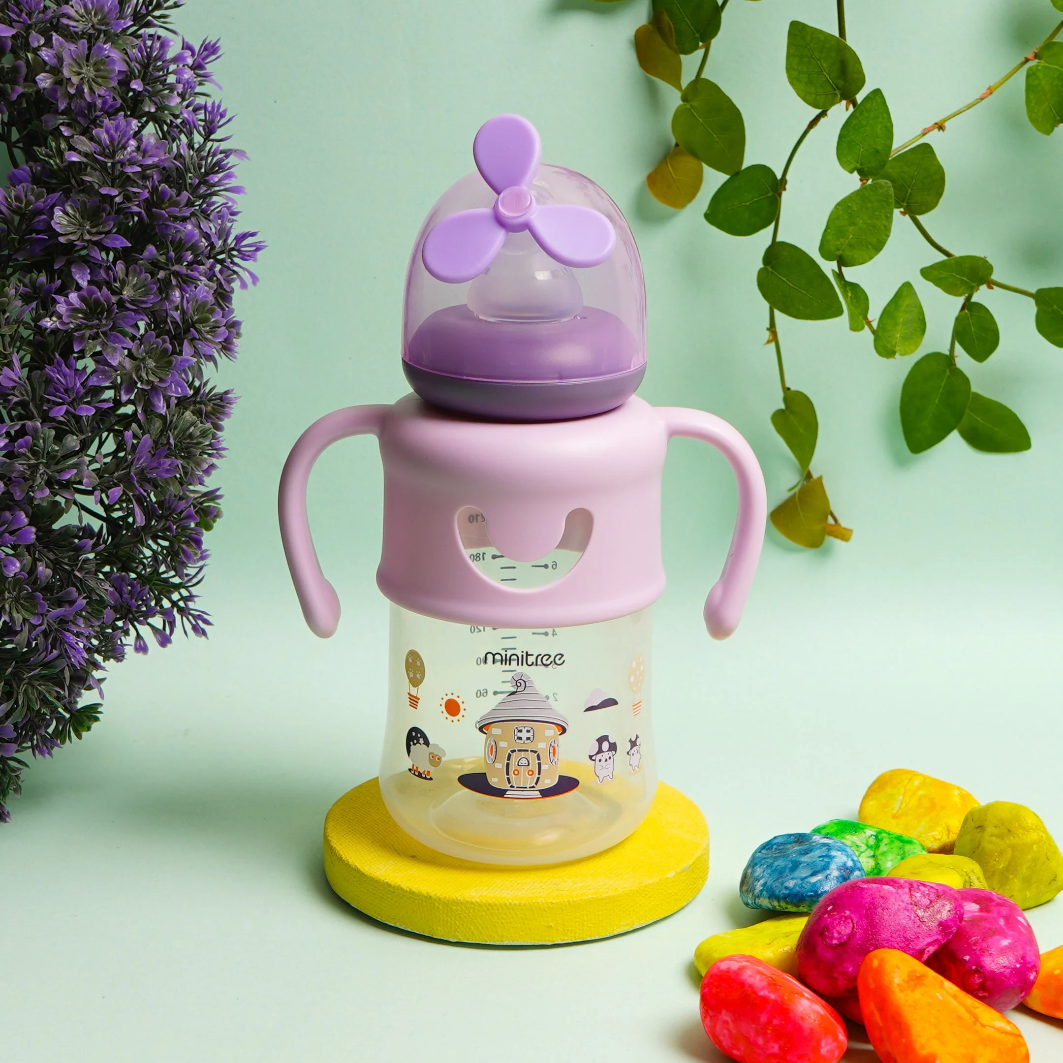 Baby Feeding Bottle Mushroom House Purple 270Ml Mt - Sunshine