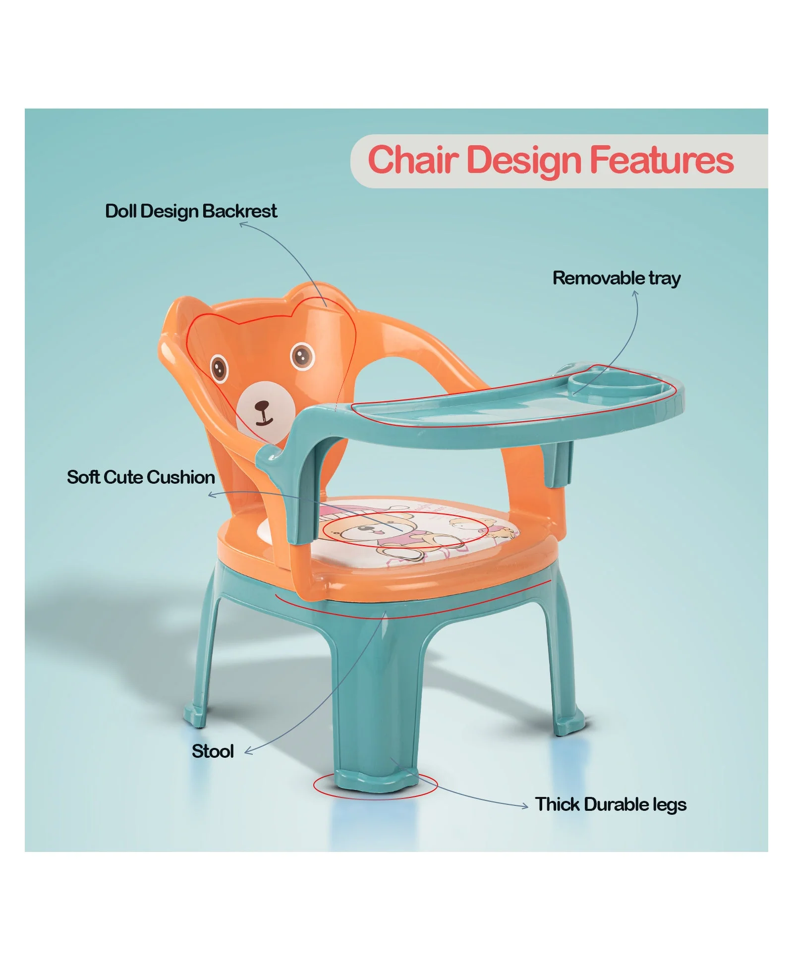 Baby Feeding Chair Bear Orange & Green - Sunshine - Image 4