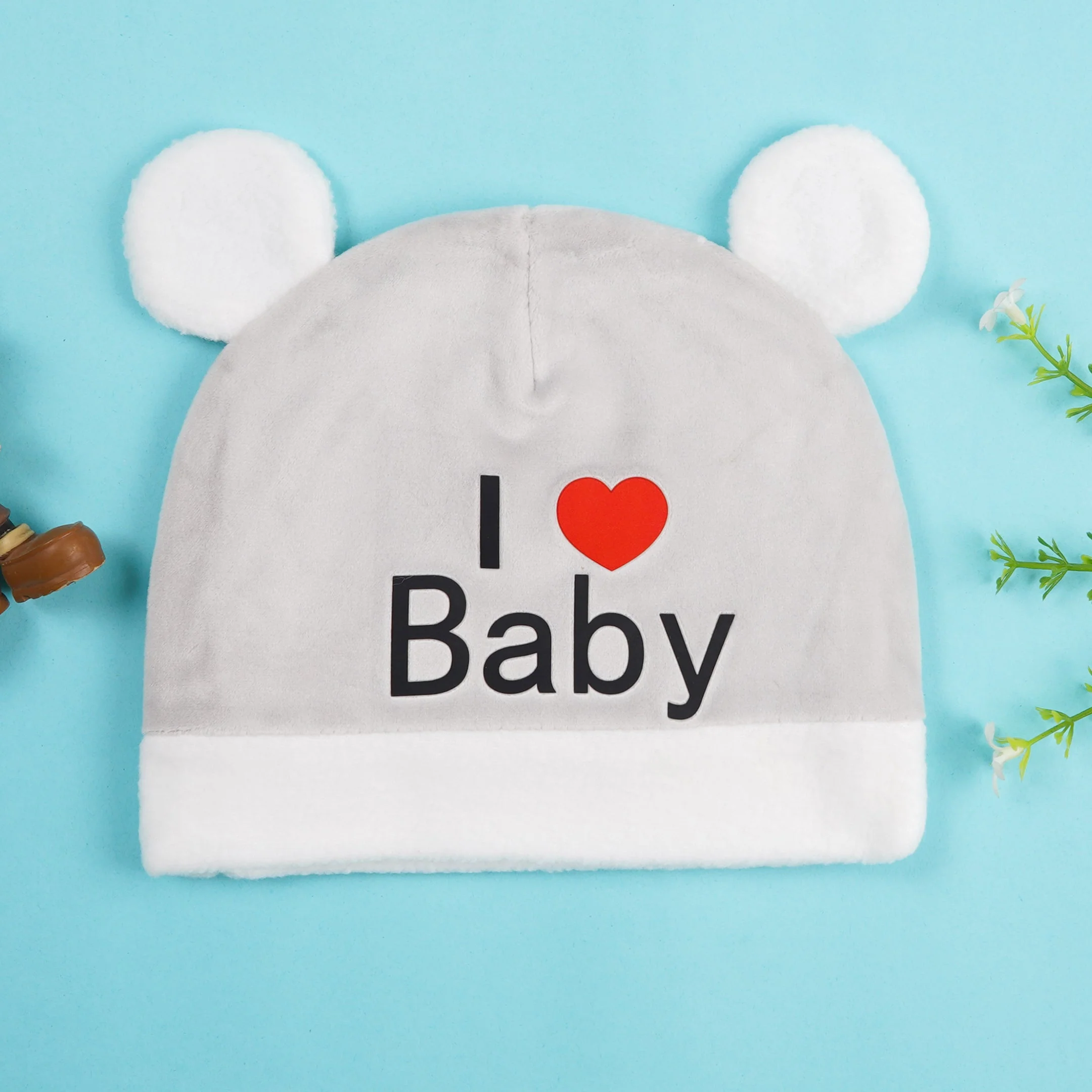 Baby Fleece Cap I Love Baby Bear Grey - Sunshine - Image 2