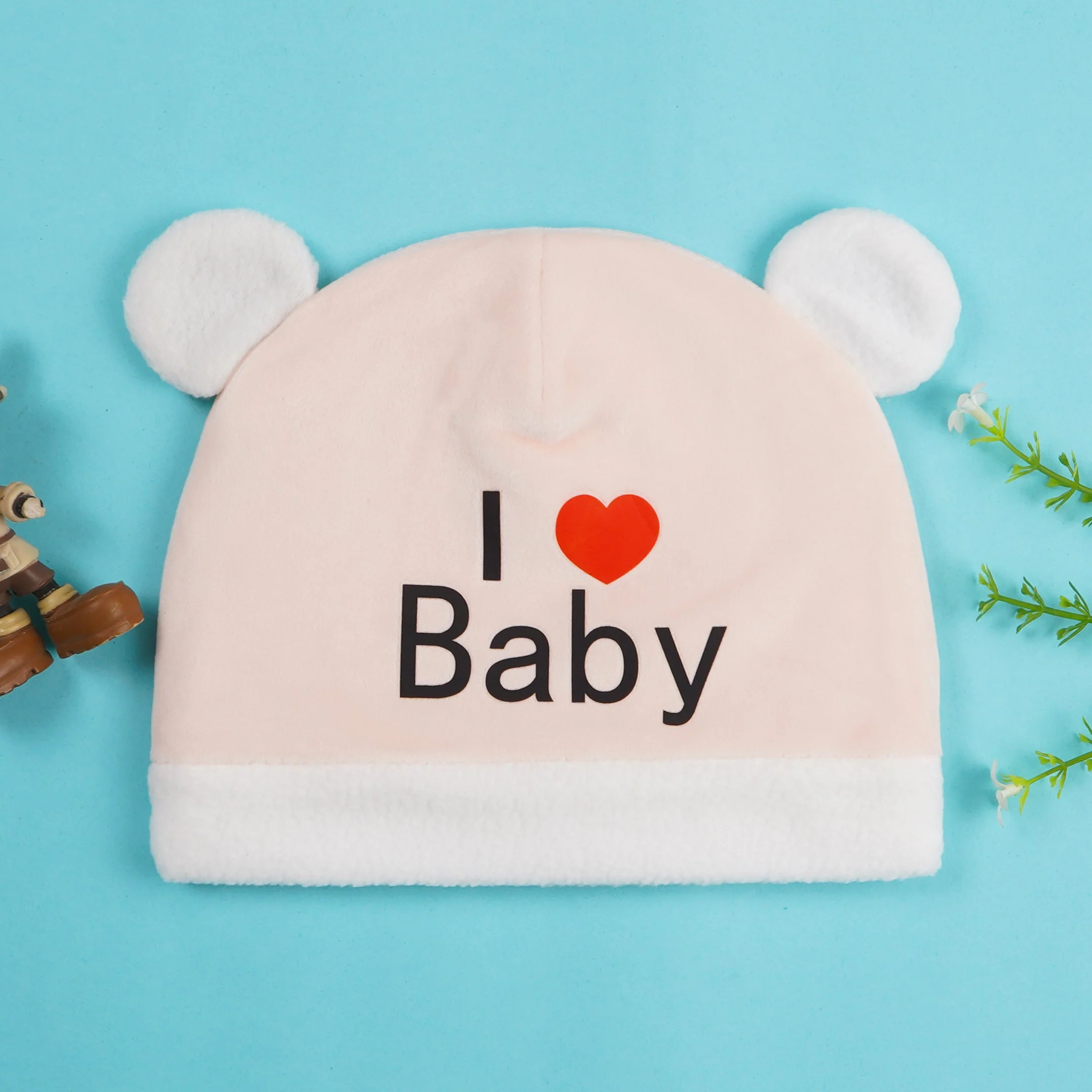 Baby Fleece Cap I Love Baby Bear Pink - Sunshine - Image 2