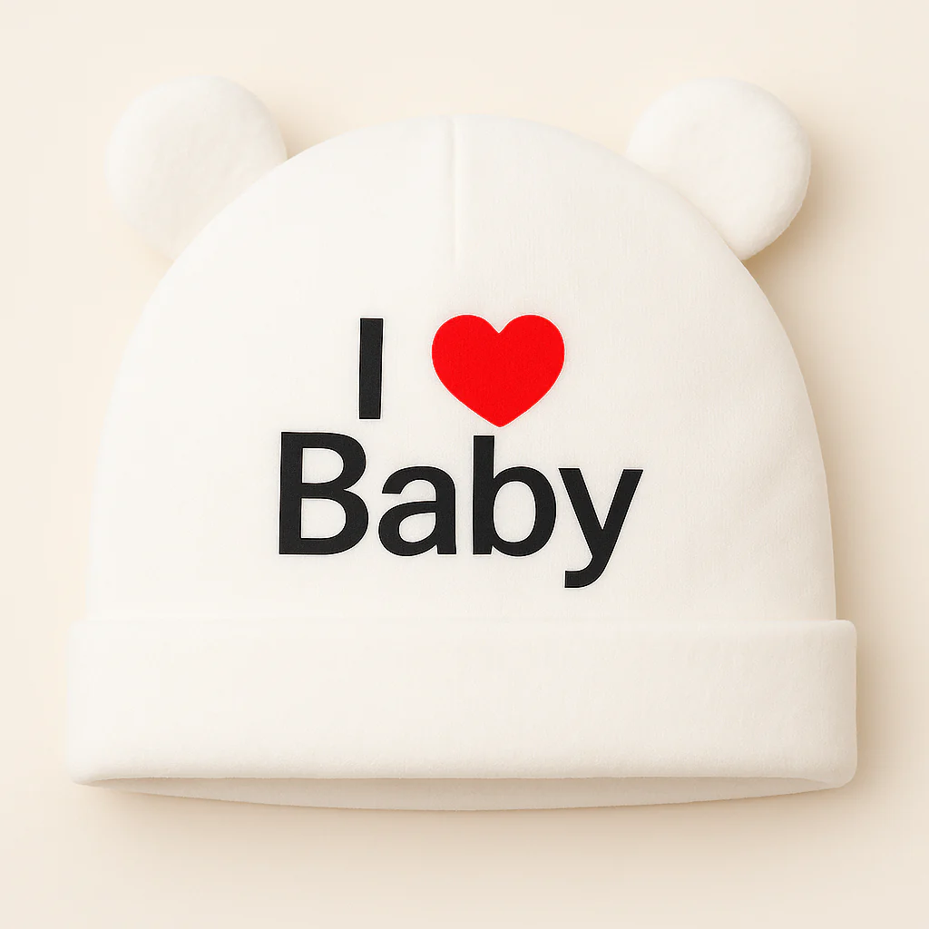 Baby Fleece Cap I Love Baby Bear White - Sunshine
