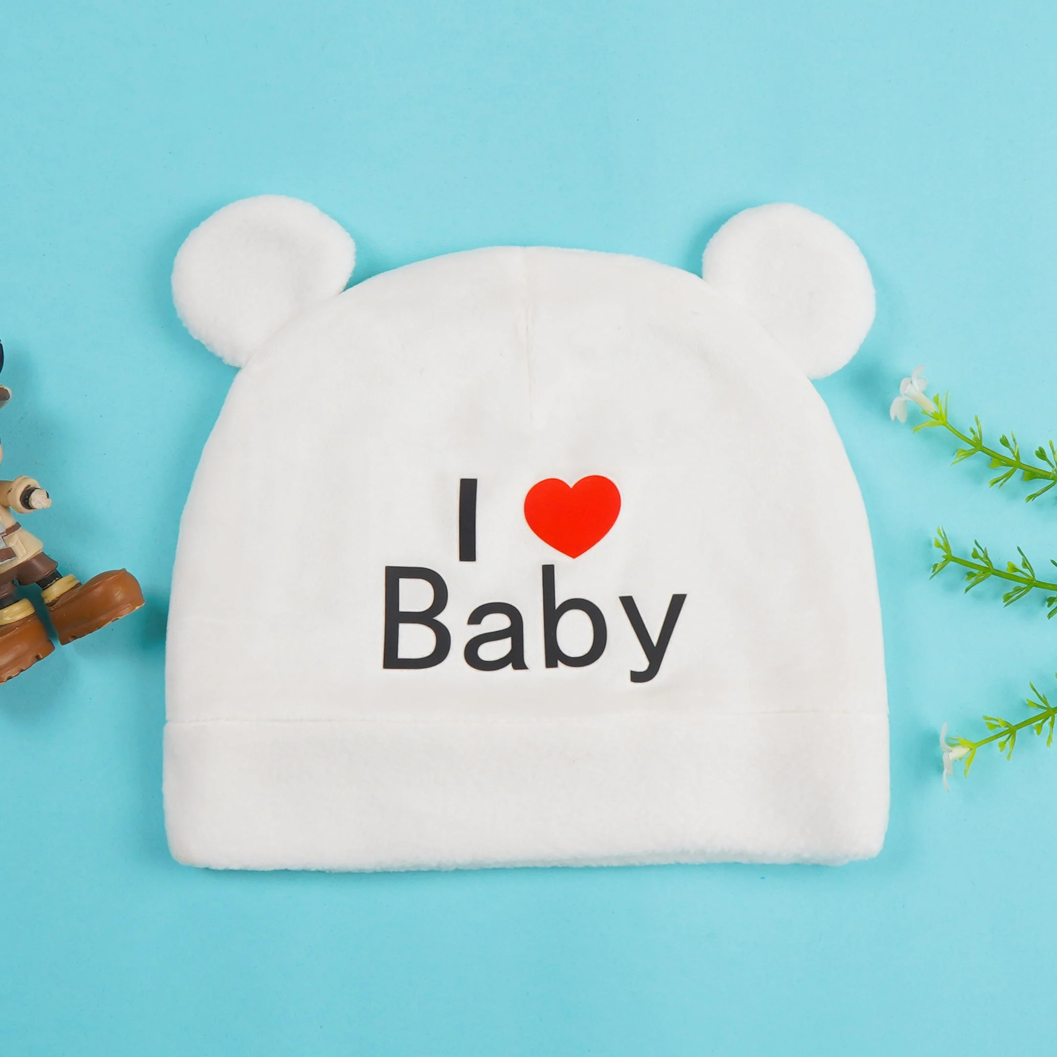 Baby Fleece Cap I Love Baby Bear White - Sunshine - Image 2
