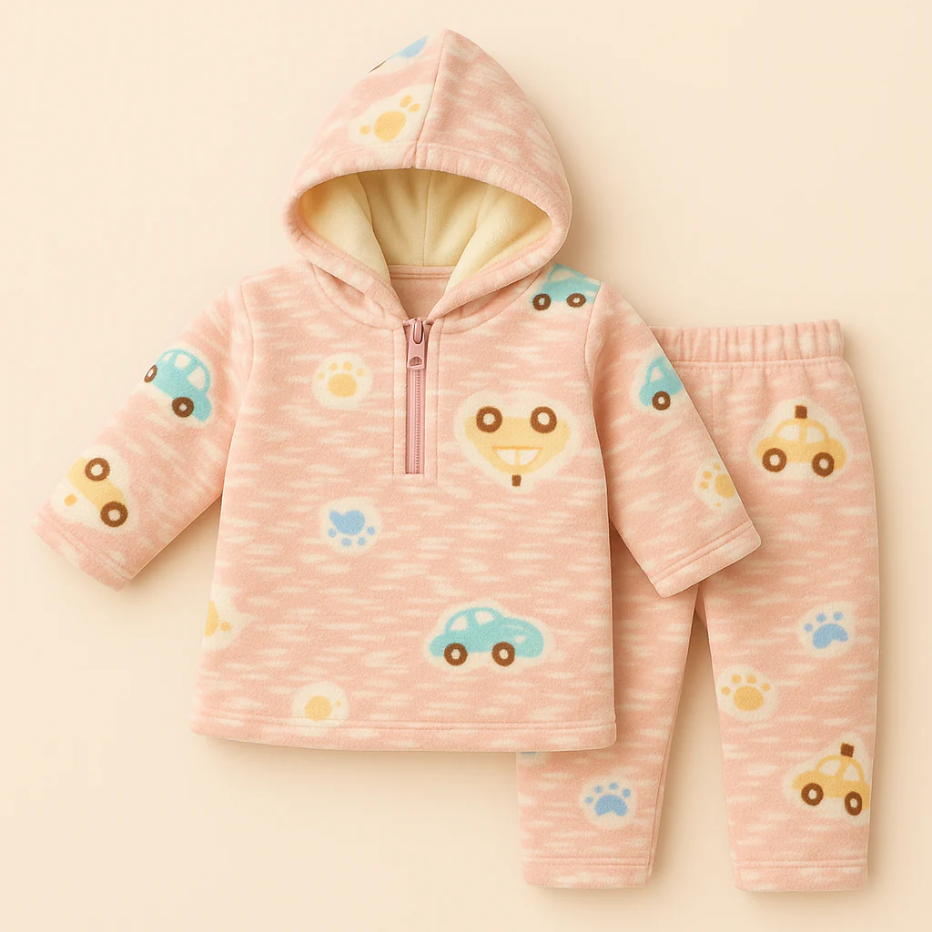 Baby Fleece Hooded Pajama Set Cars Pink - Sunshine