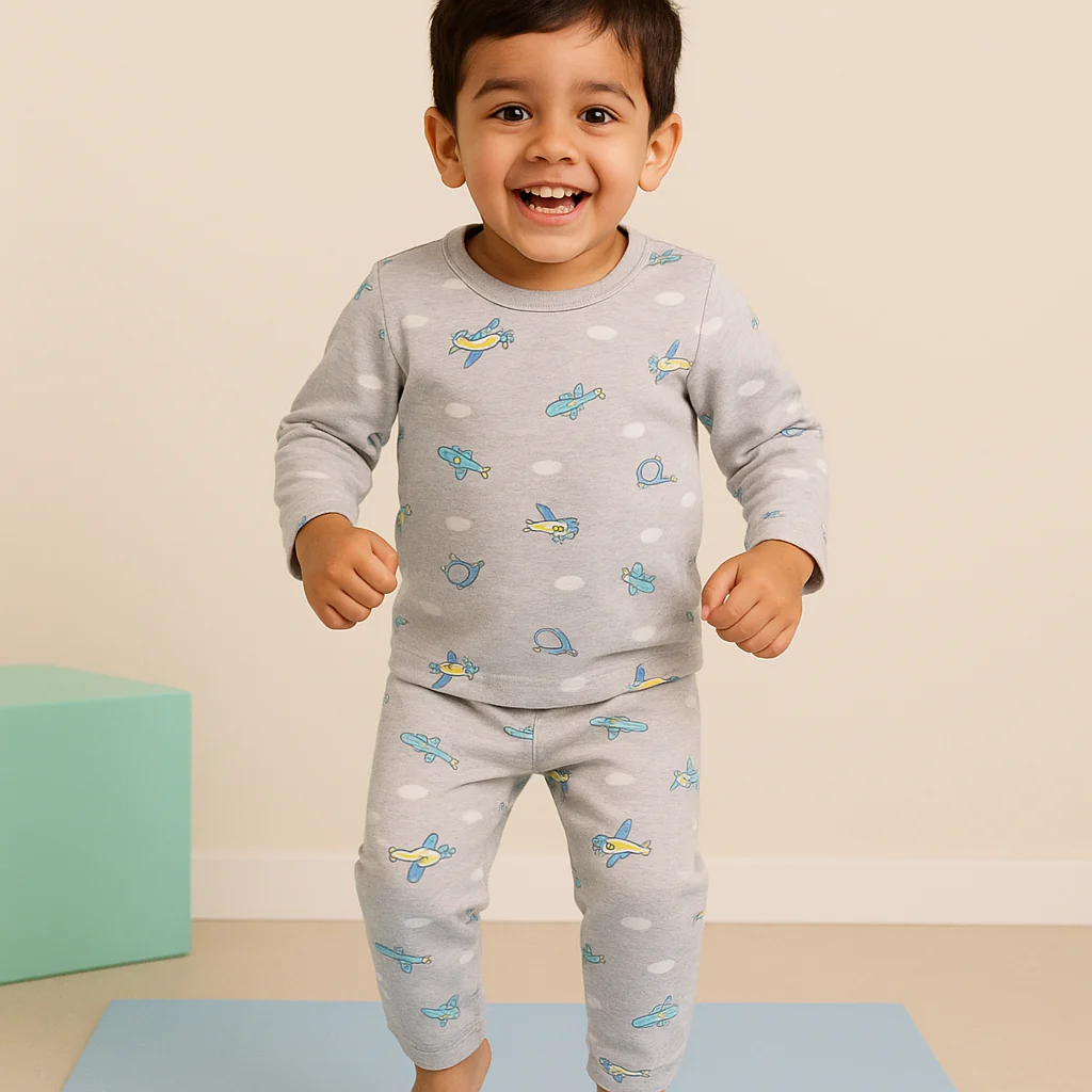 Baby Fleece Pajama Set Aeroplan Grey - Sunshine - Image 2