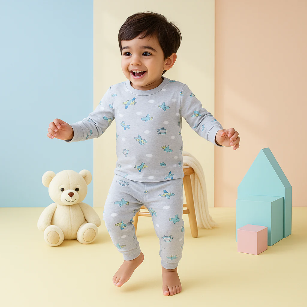 Baby Fleece Pajama Set Aeroplan Grey - Sunshine - Image 4