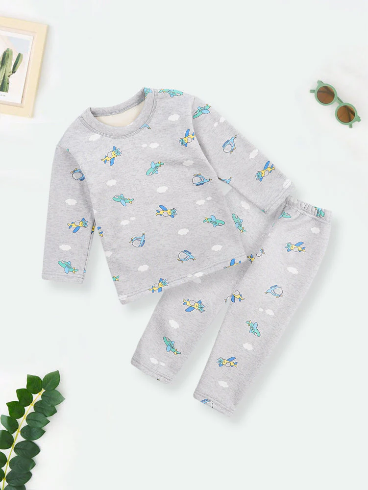 Baby Fleece Pajama Set Aeroplan Grey - Sunshine - Image 6