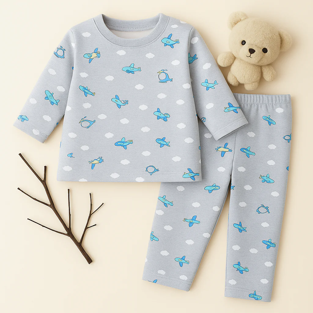 Baby Fleece Pajama Set Airplanes Blue - Sunshine