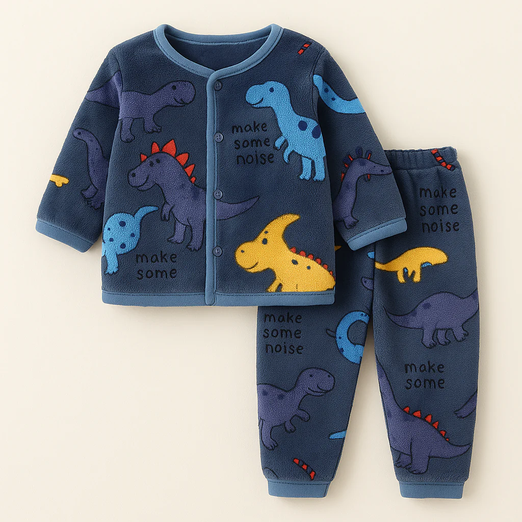 Baby Fleece Pajama Set Animal Navy Blue - Sunshine