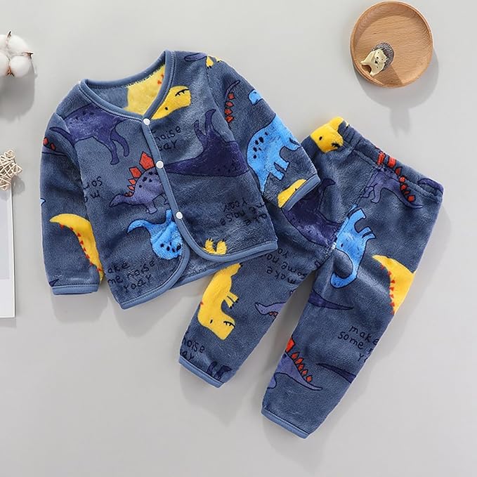 Baby Fleece Pajama Set Animal Navy Blue - Sunshine - Image 3