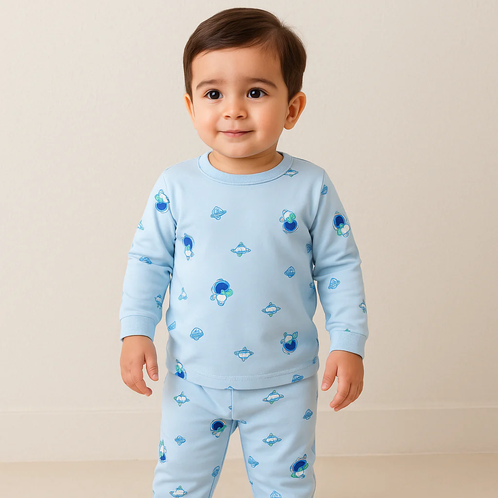 Baby Fleece Pajama Set Astronaut Blue - Sunshine - Image 2