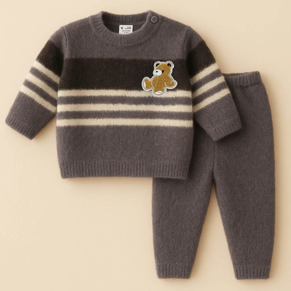 Baby Fleece Pajama Set Bear Dark Brown & Black - Sunshine