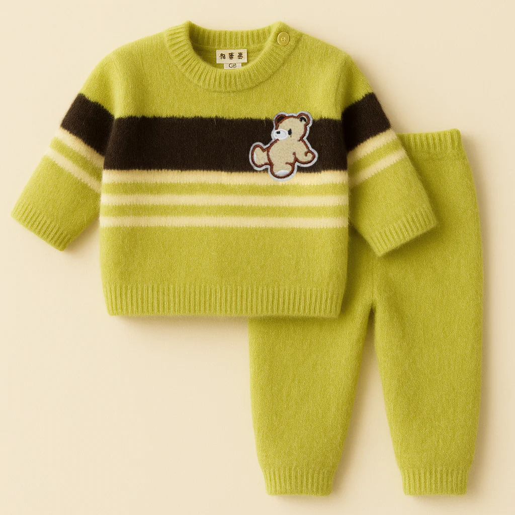 Baby Fleece Pajama Set Bear Green - Sunshine
