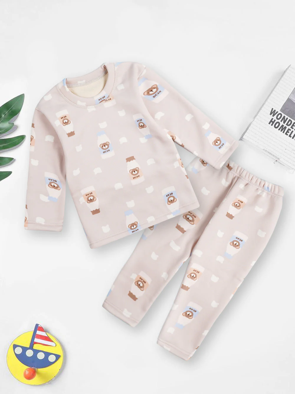 Baby Fleece Pajama Set Bear Light Brown - Sunshine - Image 3