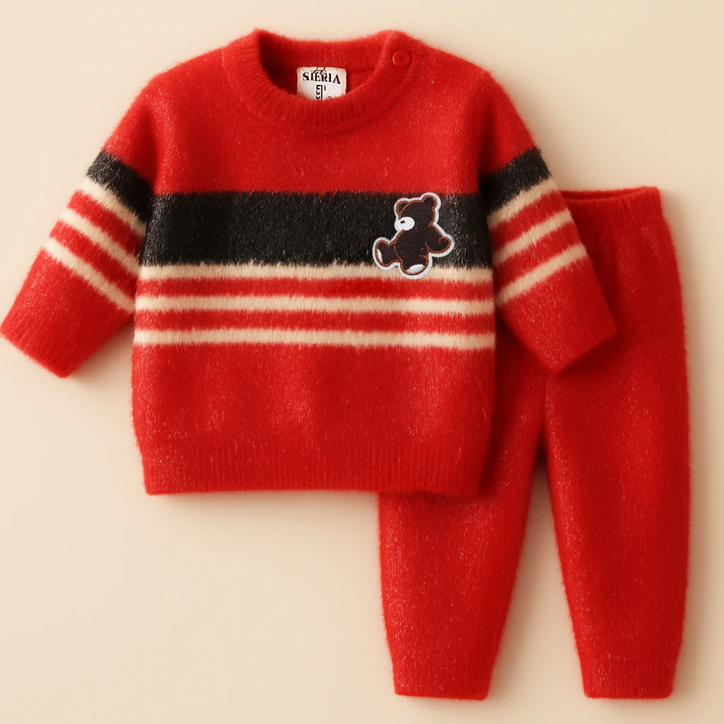 Baby Fleece Pajama Set Bear Red - Sunshine
