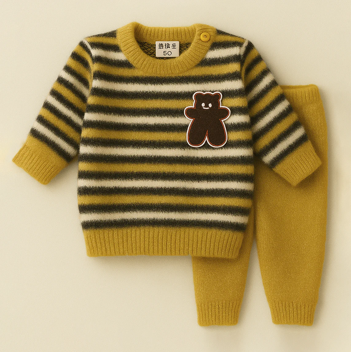 Baby Fleece Pajama Set Bear Stripes Yellow - Sunshine