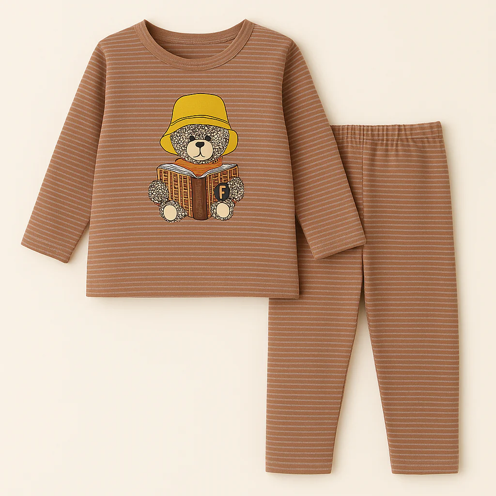 Baby Fleece Pajama Set Bear Strips Brown - Sunshine