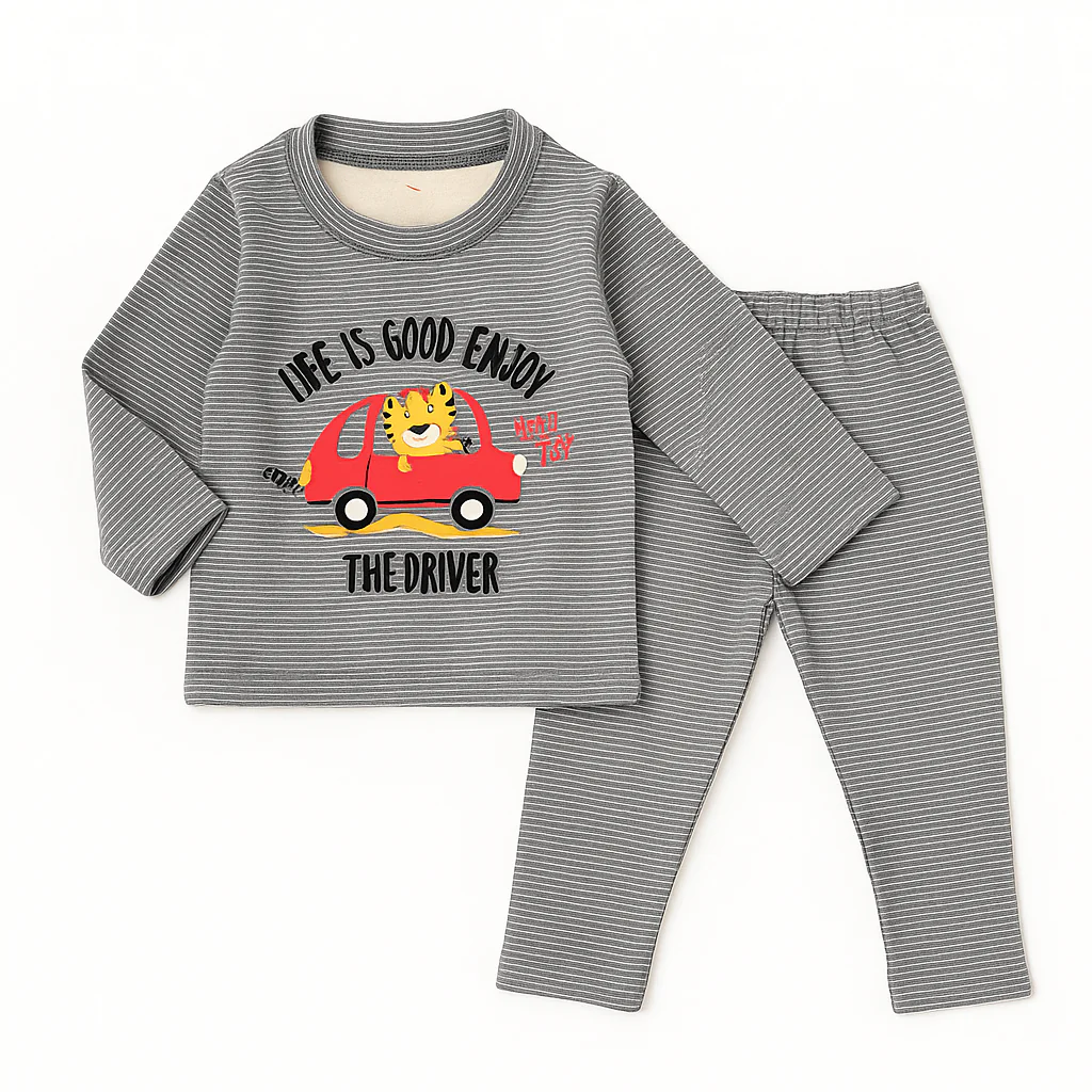 Baby Fleece Pajama Set Car Grey - Sunshine - Image 3