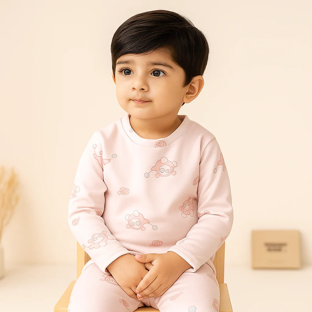 Baby Fleece Pajama Set Cartoon Baby Pink - Sunshine - Image 2