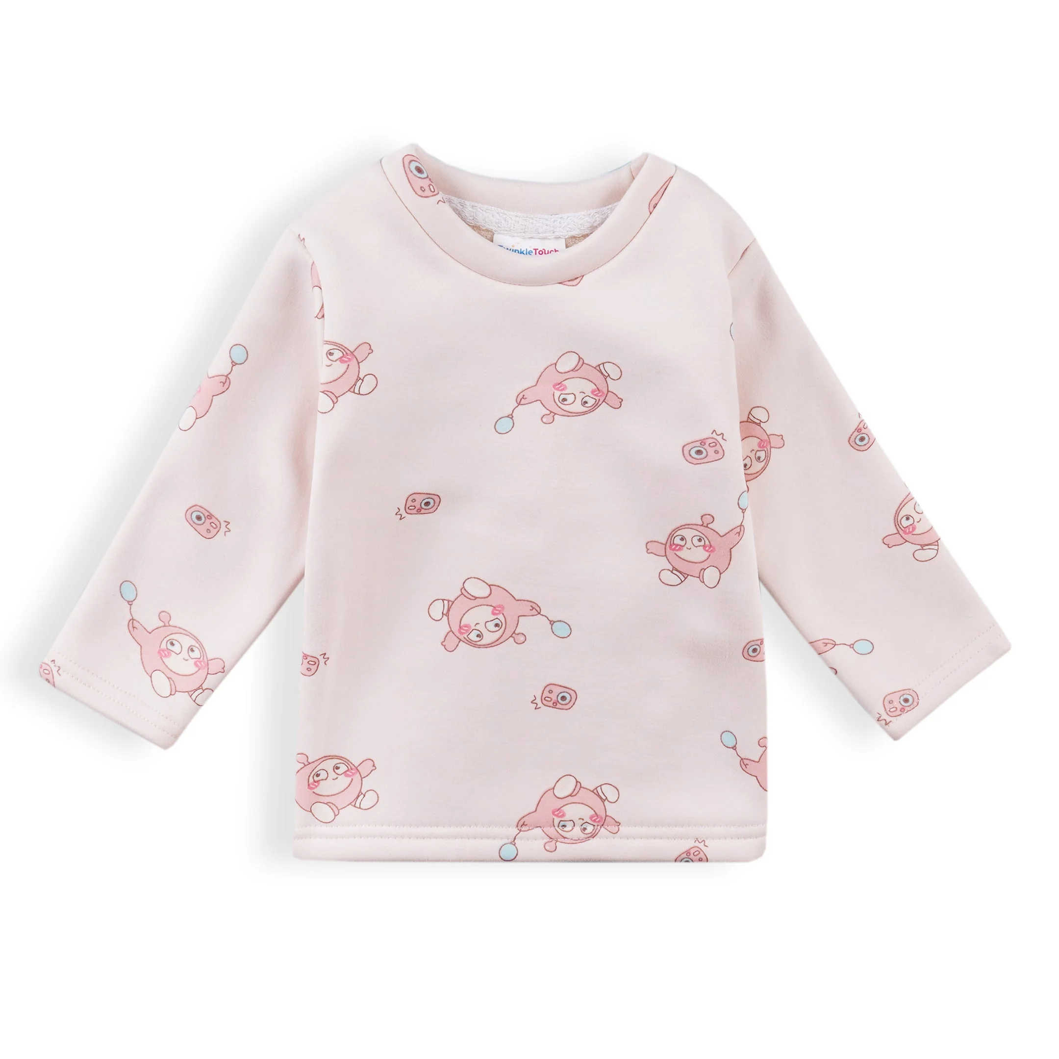 Baby Fleece Pajama Set Cartoon Baby Pink - Sunshine - Image 6