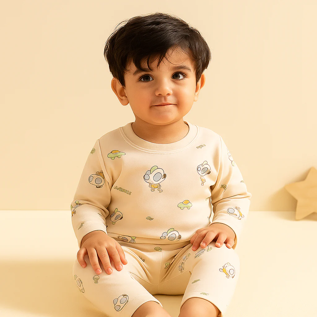 Baby Fleece Pajama Set Cartoon Beige - Sunshine - Image 2