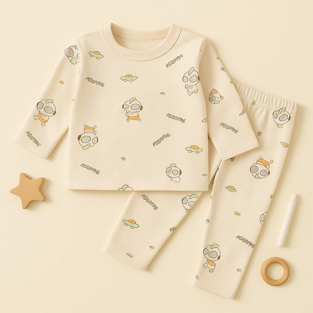 Baby Fleece Pajama Set Cartoon Beige - Sunshine - Image 3