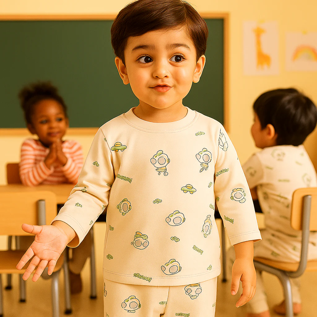 Baby Fleece Pajama Set Cartoon Beige - Sunshine - Image 4