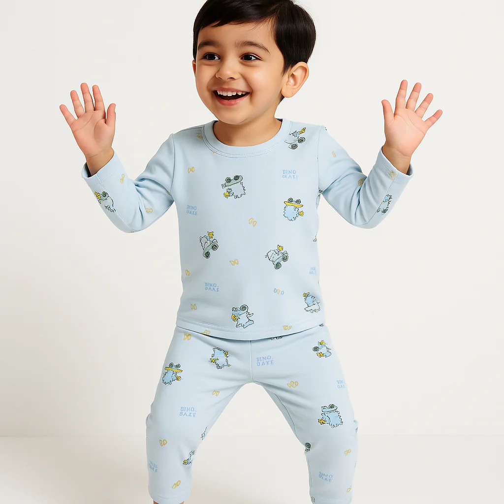 Baby Fleece Pajama Set Dino Blue - Sunshine - Image 2