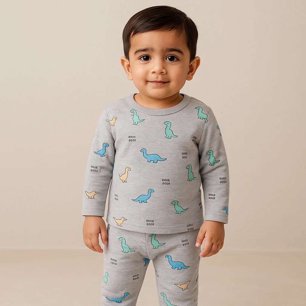 Baby Fleece Pajama Set Dino Grey - Sunshine - Image 2