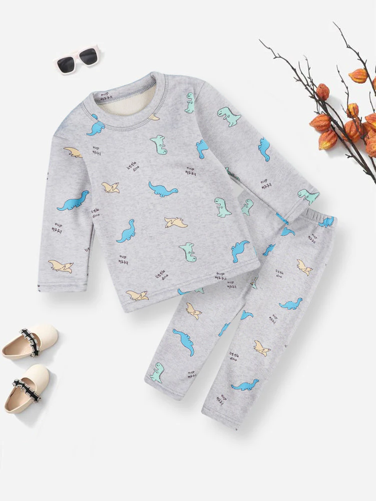 Baby Fleece Pajama Set Dino Grey - Sunshine - Image 3