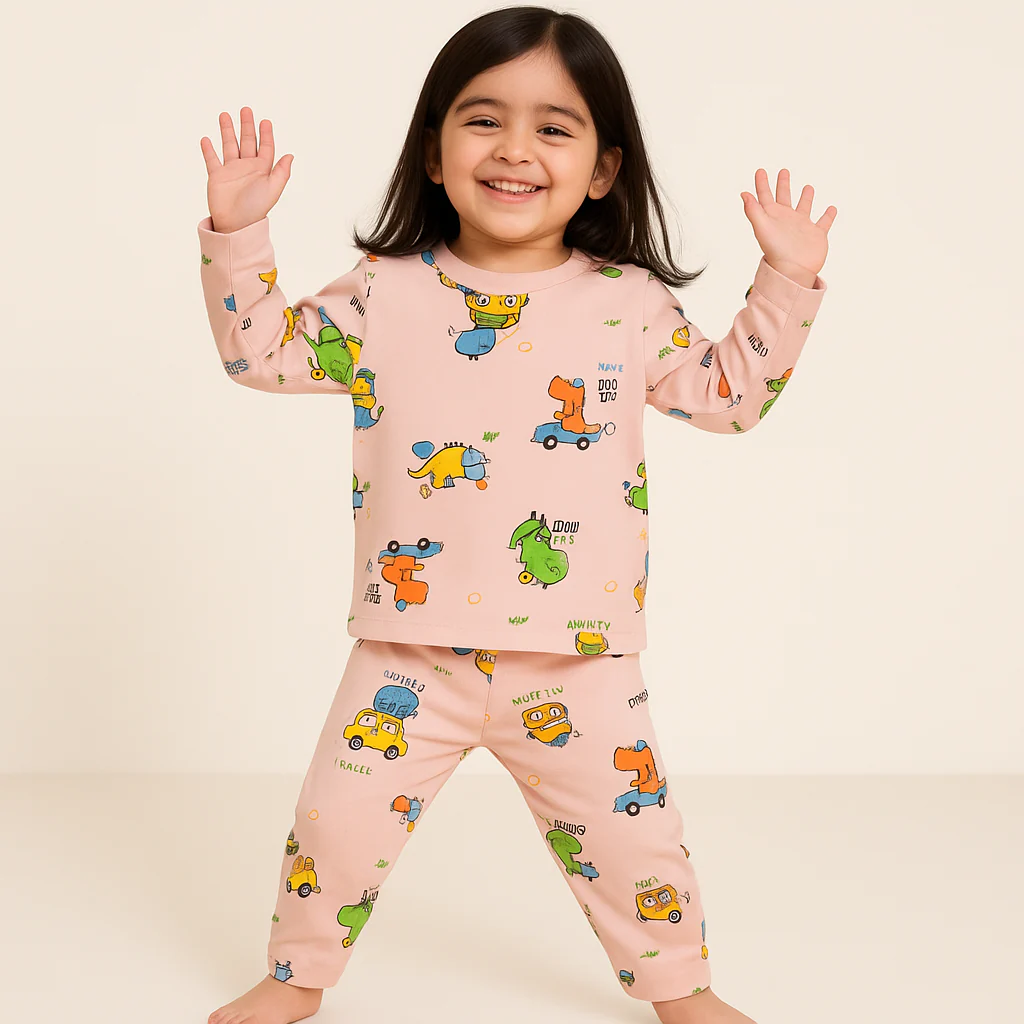 Baby Fleece Pajama Set Dino Peach - Sunshine - Image 2