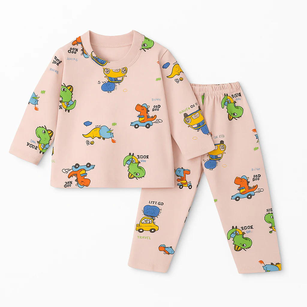 Baby Fleece Pajama Set Dino Peach - Sunshine - Image 3