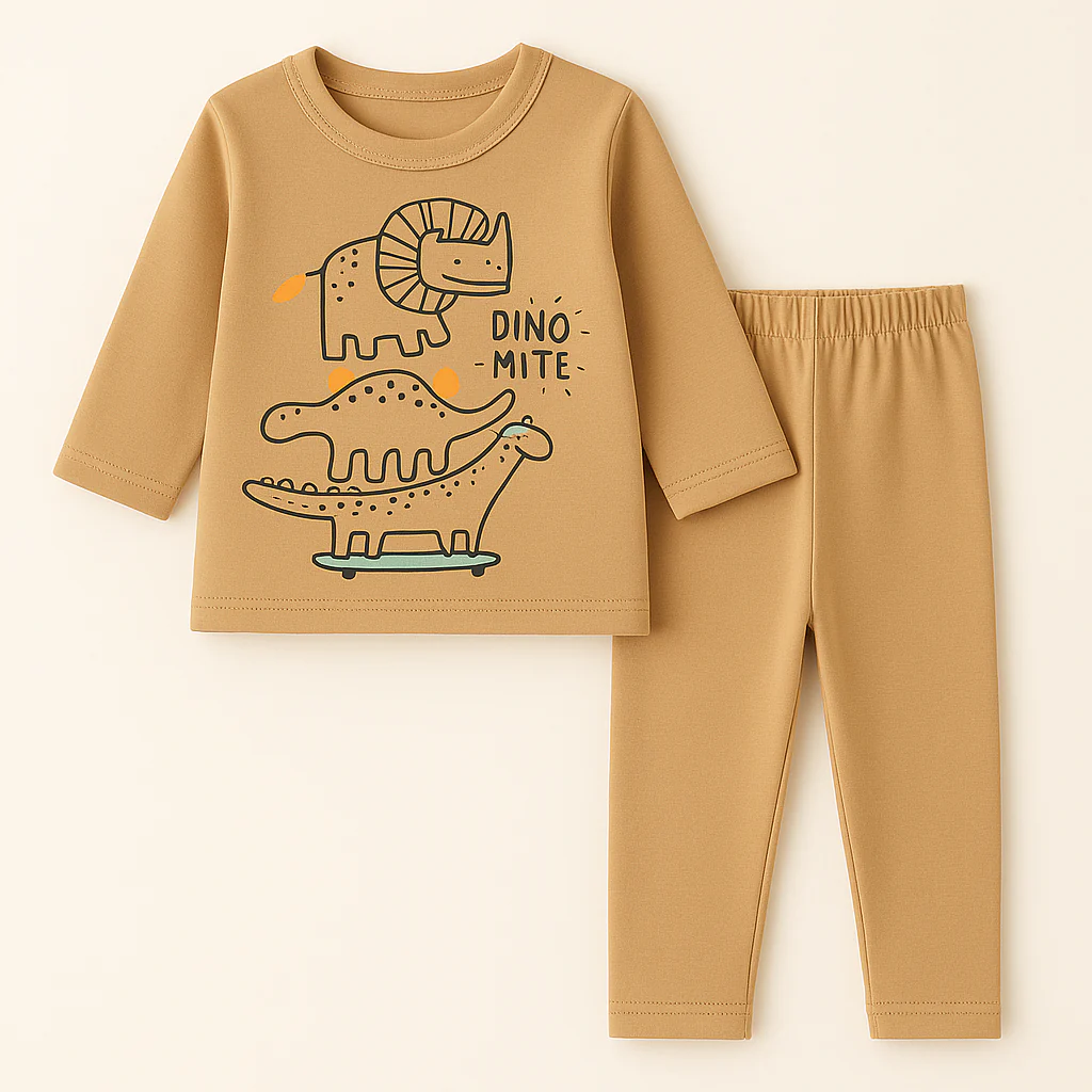Baby Fleece Pajama Set Dino Peach - Sunshine