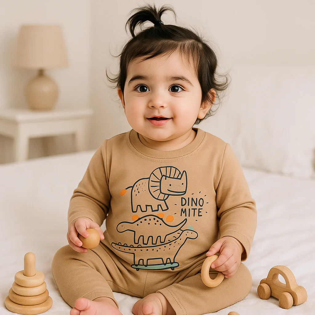 Baby Fleece Pajama Set Dino Peach - Sunshine - Image 2