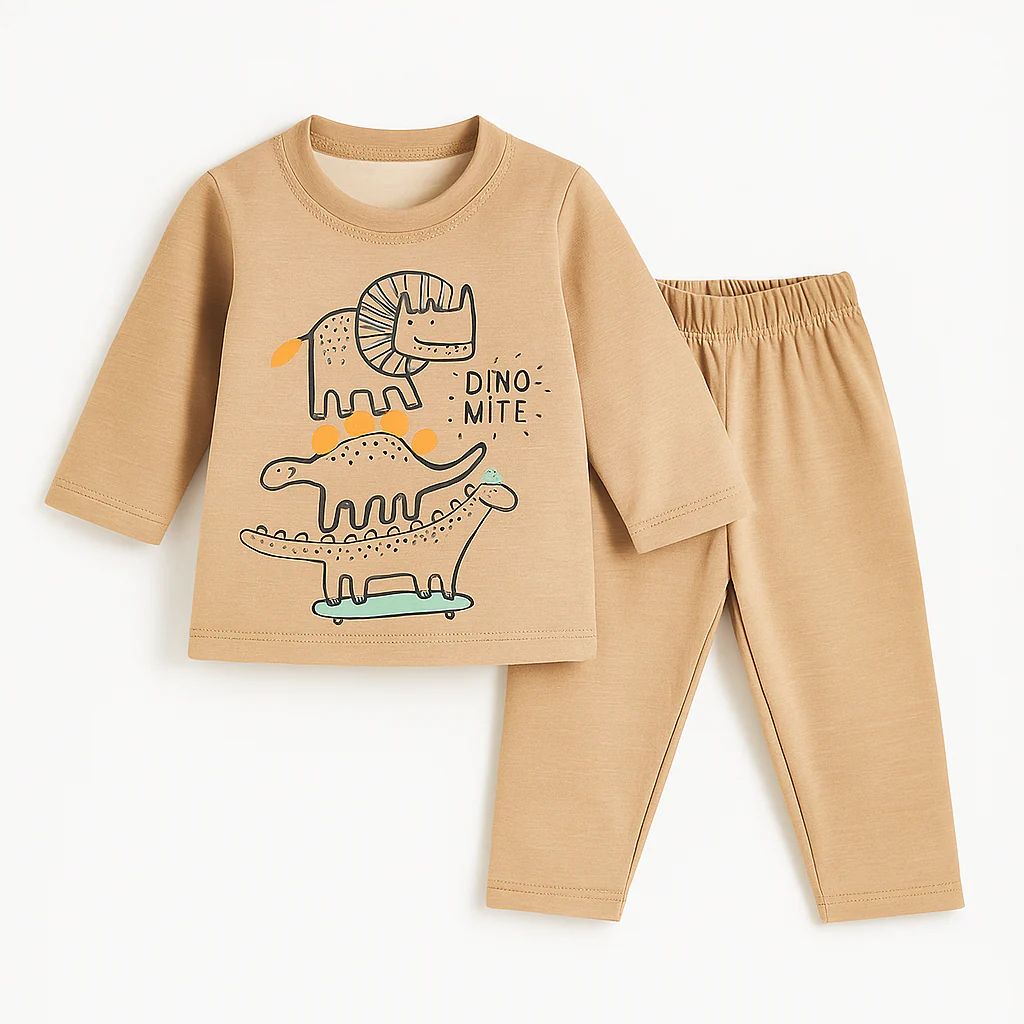 Baby Fleece Pajama Set Dino Peach - Sunshine - Image 3