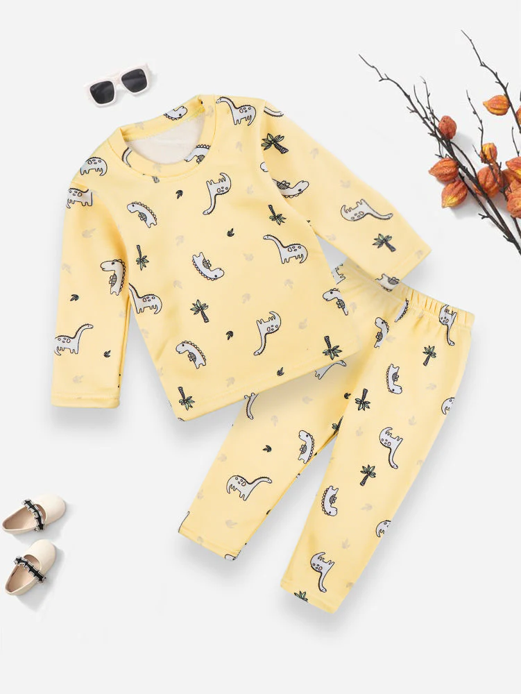 Baby Fleece Pajama Set Dino Yellow - Sunshine - Image 3