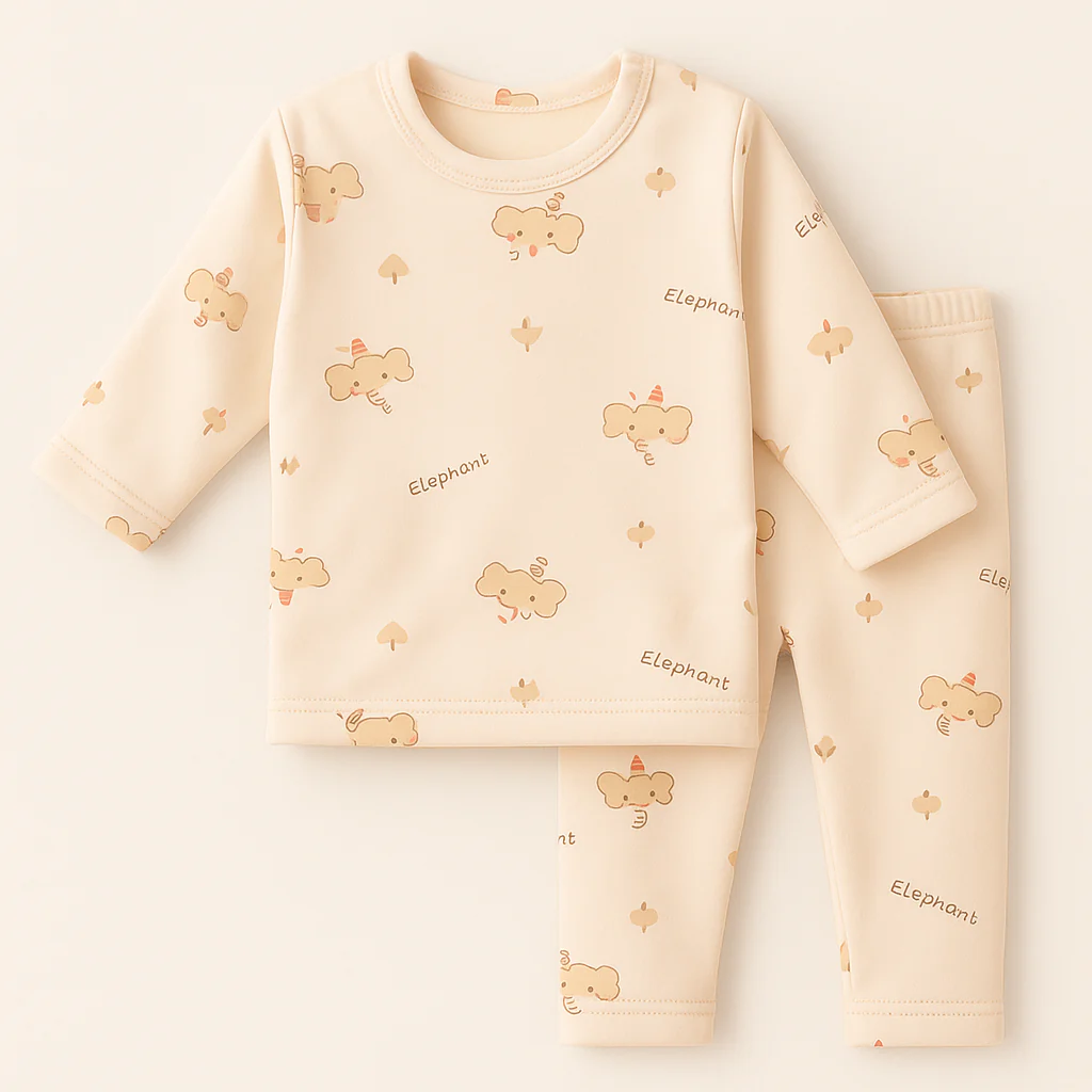 Baby Fleece Pajama Set Elephant Beige - Sunshine