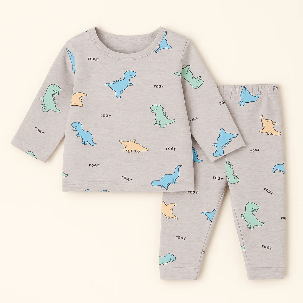 Baby Fleece Pajama Set Little Dino Grey - Sunshine