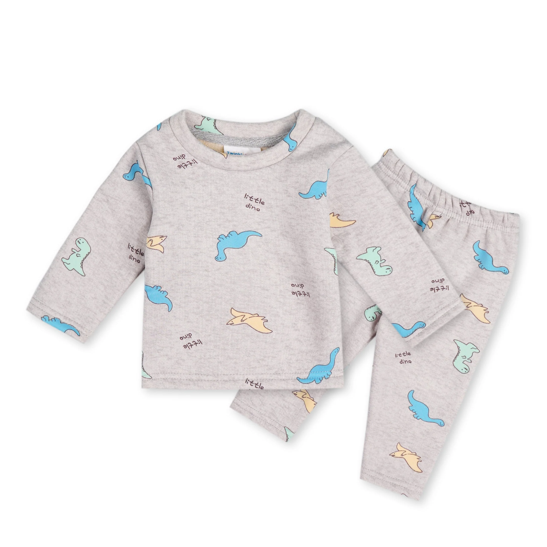 Baby Fleece Pajama Set Little Dino Grey - Sunshine - Image 3