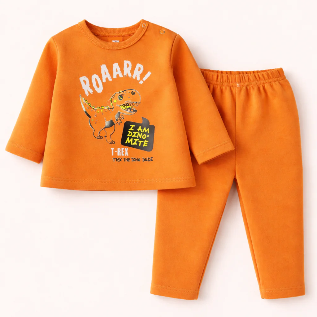 Baby Fleece Pajama Set Roaarr Dino Orange - Oolaa