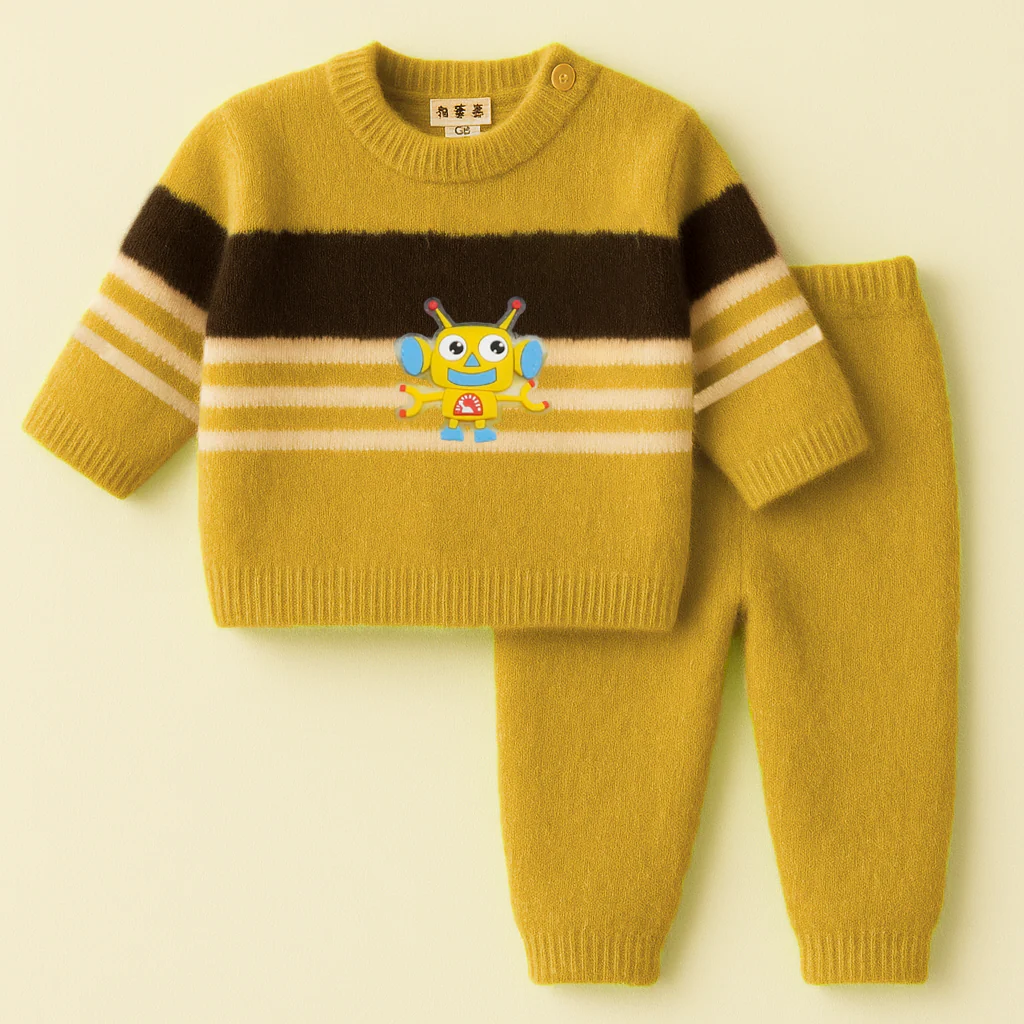 Baby Fleece Pajama Set Robot Mustard - Sunshine