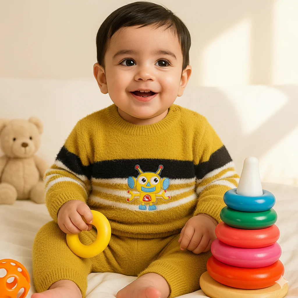 Baby Fleece Pajama Set Robot Mustard - Sunshine - Image 2