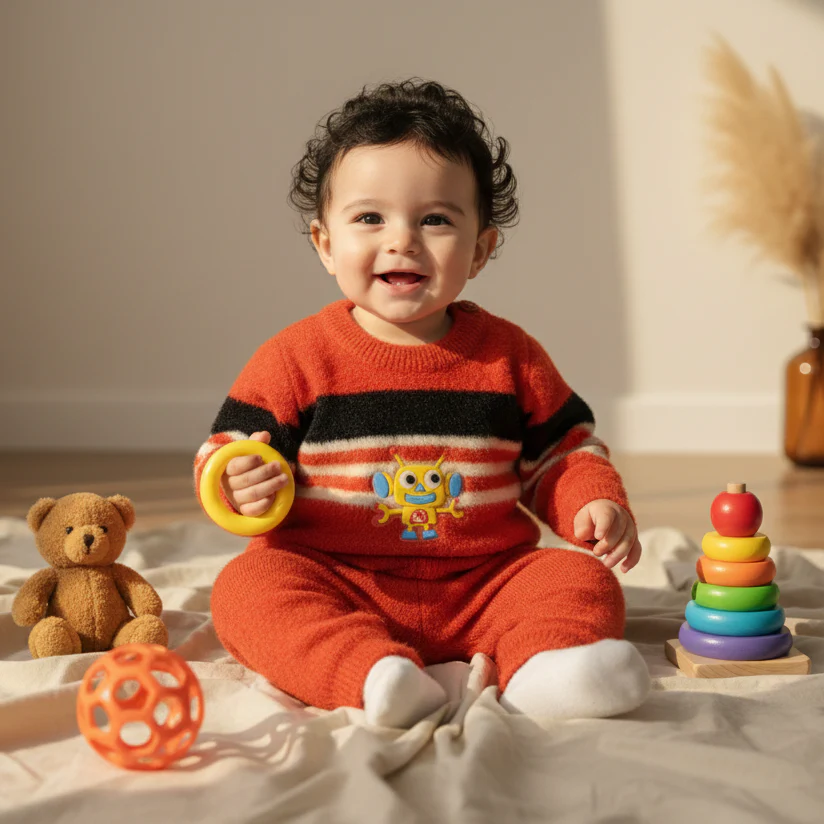 Baby Fleece Pajama Set Robot Orange - Sunshine - Image 2