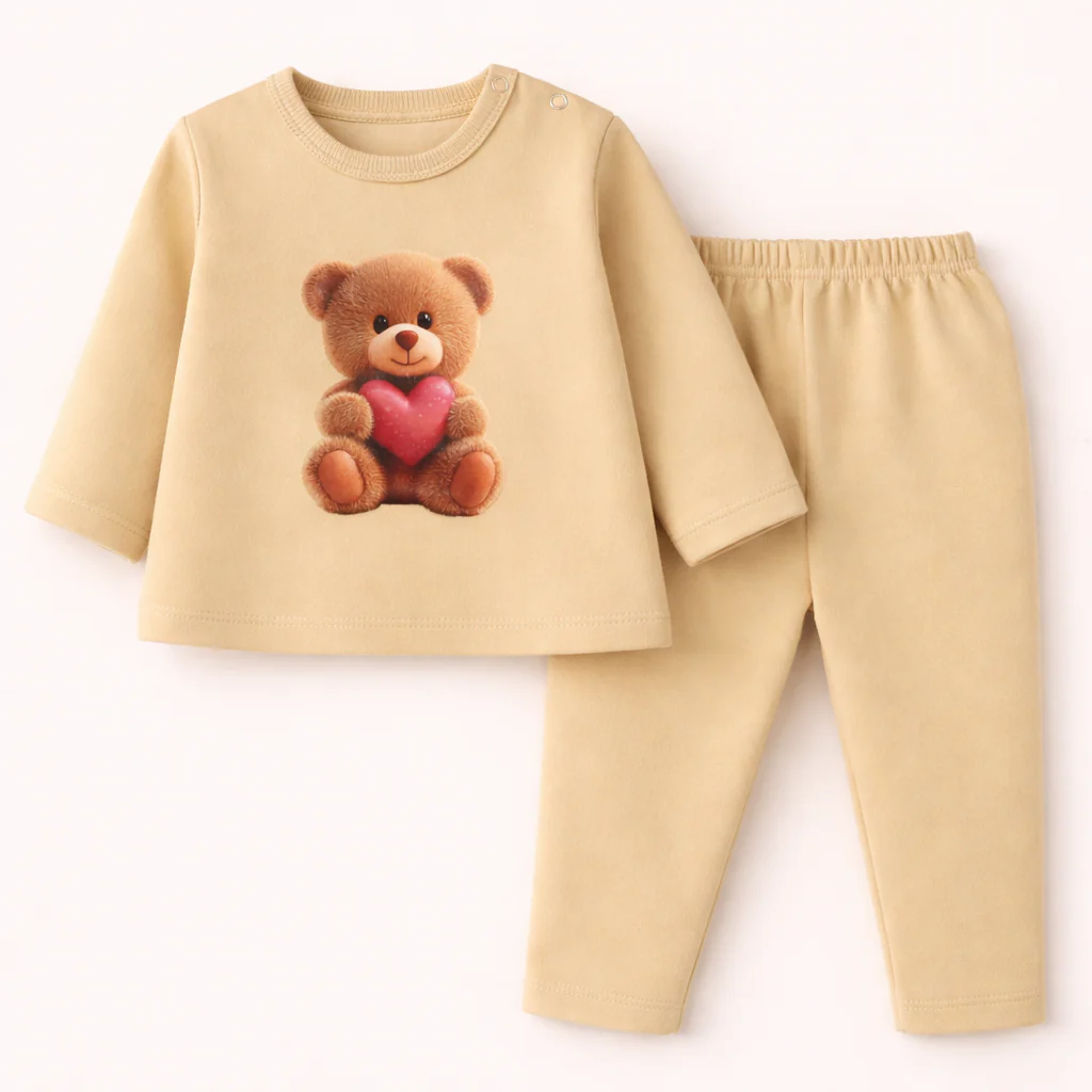 Baby Fleece Pajama Set Teddy Bear Beige - Oolaa