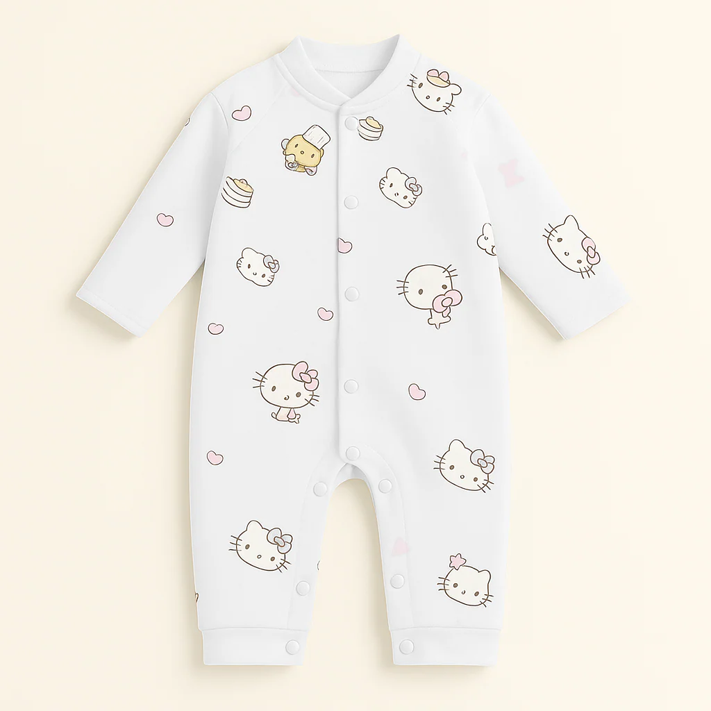 Baby Fleece Romper Bear & Kitty White - Sunshine