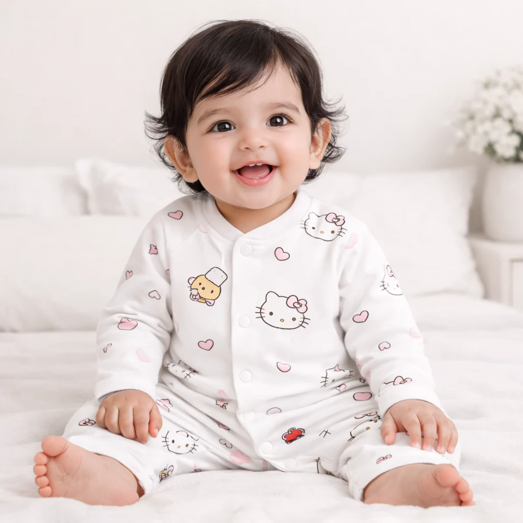 Baby Fleece Romper Bear & Kitty White - Sunshine - Image 2