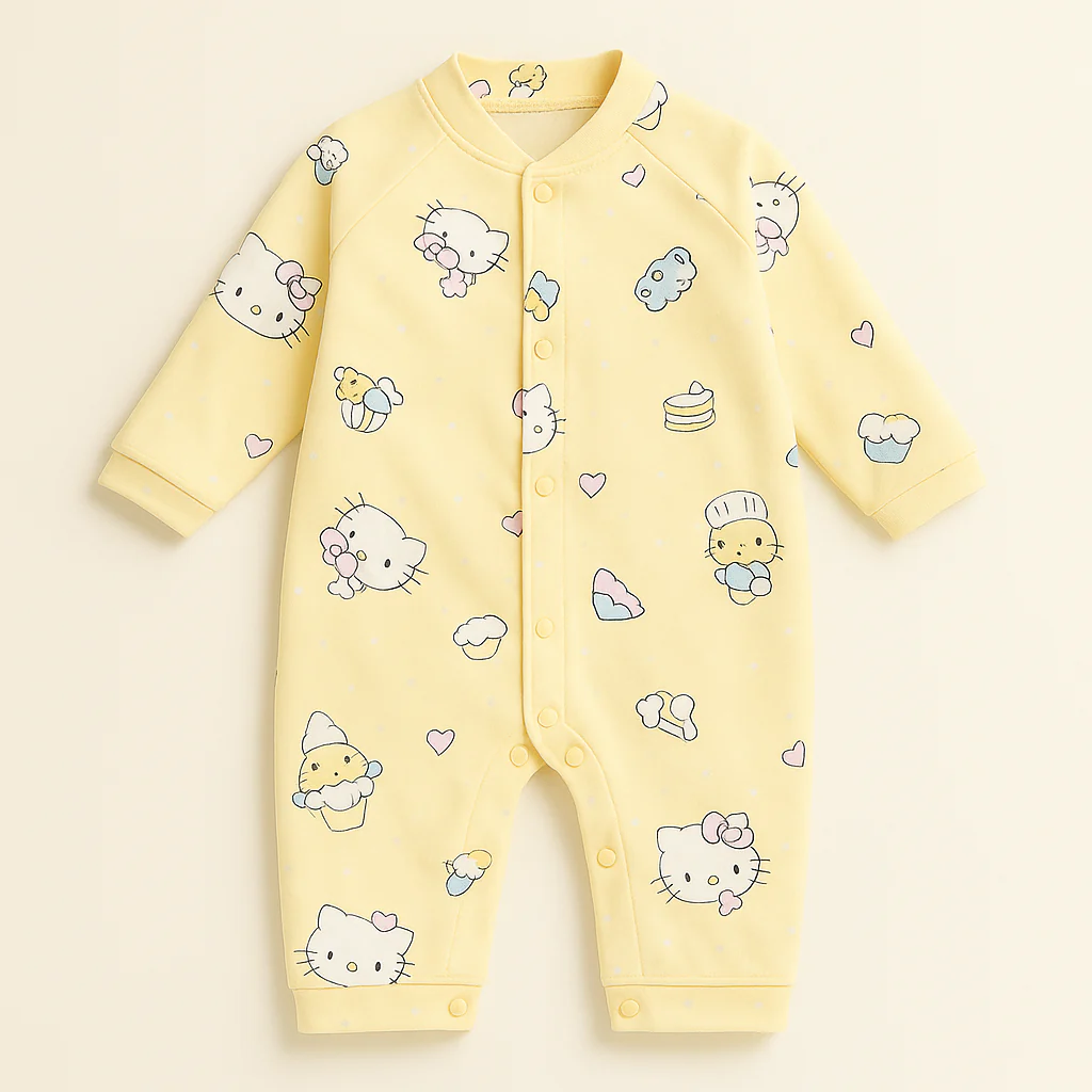 Baby Fleece Romper Bear & Kitty Yellow - Sunshine