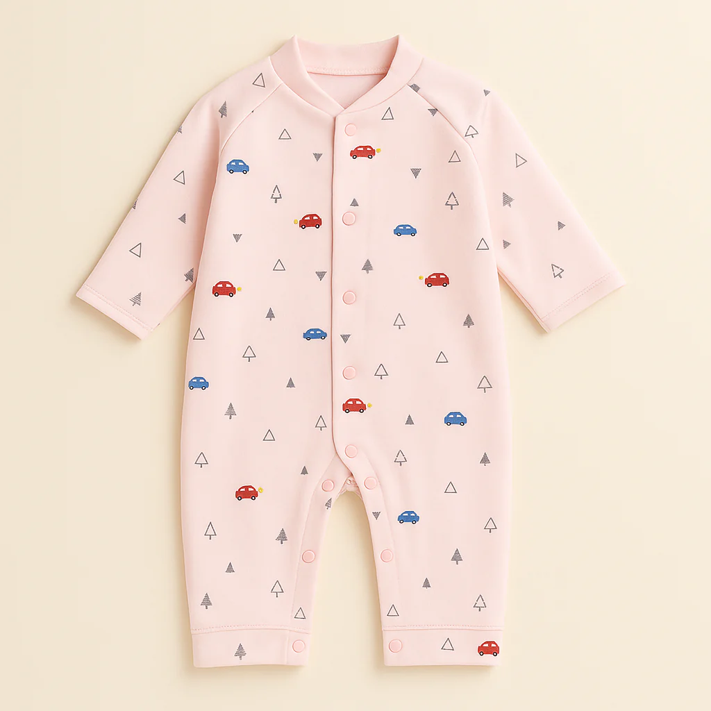 Baby Fleece Romper Cars & Trees Pink - Sunshine
