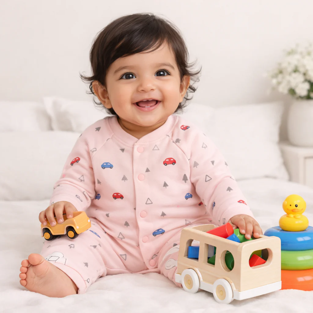 Baby Fleece Romper Cars & Trees Pink - Sunshine - Image 2
