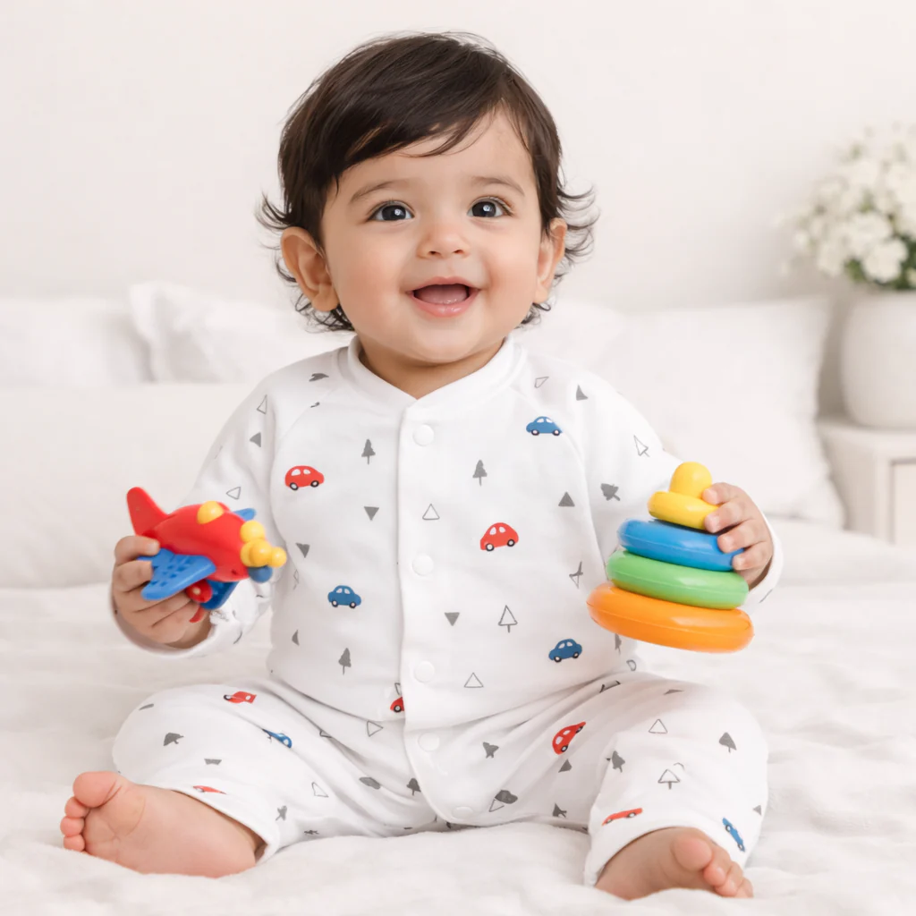 Baby Fleece Romper Cars & Trees White - Sunshine - Image 2
